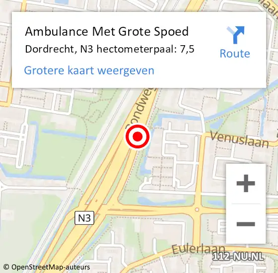 Locatie op kaart van de 112 melding: Ambulance Met Grote Spoed Naar Dordrecht, N3 hectometerpaal: 7,5 op 27 november 2024 14:09