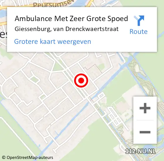 Locatie op kaart van de 112 melding: Ambulance Met Zeer Grote Spoed Naar Giessenburg, van Drenckwaertstraat op 27 november 2024 14:09