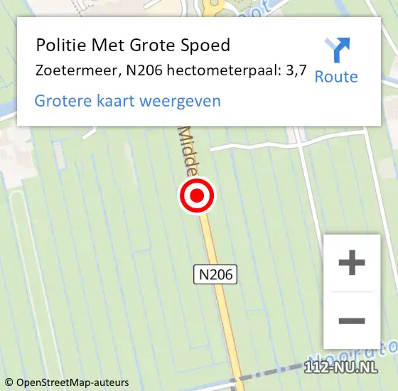 Locatie op kaart van de 112 melding: Politie Met Grote Spoed Naar Zoetermeer, N206 hectometerpaal: 3,7 op 27 november 2024 14:10