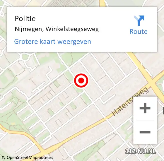 Locatie op kaart van de 112 melding: Politie Nijmegen, Winkelsteegseweg op 27 november 2024 14:23