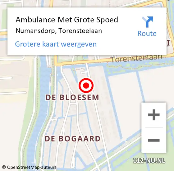 Locatie op kaart van de 112 melding: Ambulance Met Grote Spoed Naar Numansdorp, Torensteelaan op 27 november 2024 14:29