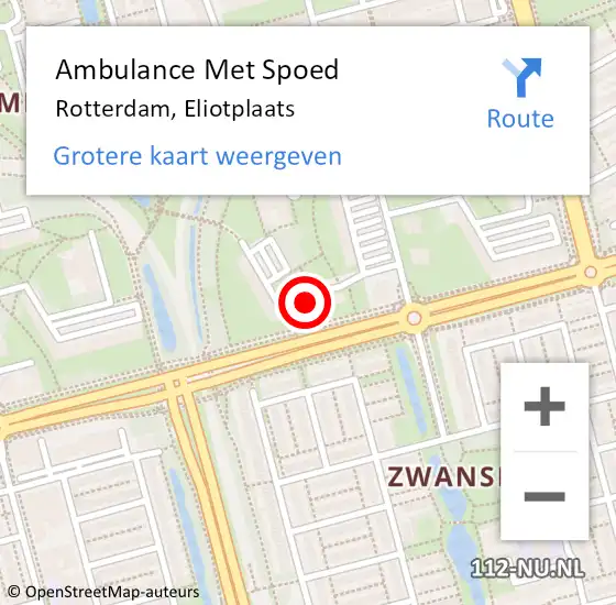 Locatie op kaart van de 112 melding: Ambulance Met Spoed Naar Rotterdam, Eliotplaats op 27 november 2024 14:36