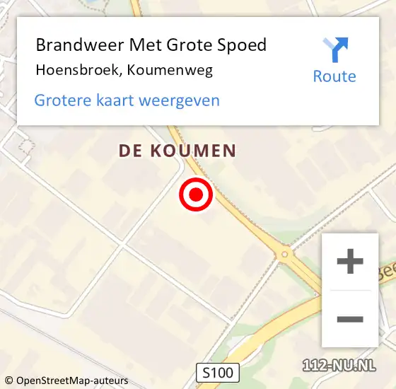 Locatie op kaart van de 112 melding: Brandweer Met Grote Spoed Naar Hoensbroek, Koumenweg op 27 november 2024 14:42