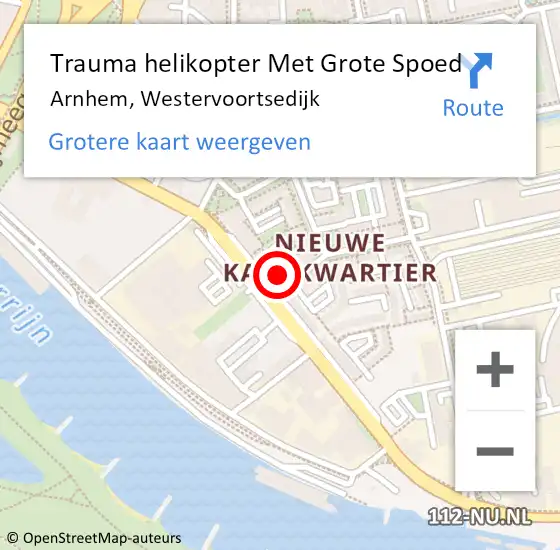 Locatie op kaart van de 112 melding: Trauma helikopter Met Grote Spoed Naar Arnhem, Westervoortsedijk op 27 november 2024 14:49