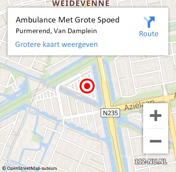 Locatie op kaart van de 112 melding: Ambulance Met Grote Spoed Naar Purmerend, Van Damplein op 27 november 2024 14:53