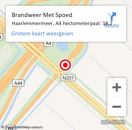 Locatie op kaart van de 112 melding: Brandweer Met Spoed Naar Haarlemmermeer, A4 hectometerpaal: 18,2 op 27 november 2024 15:05