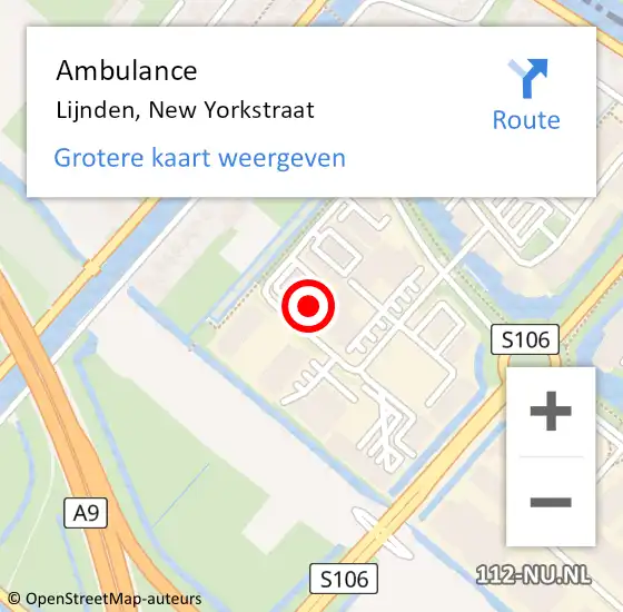 Locatie op kaart van de 112 melding: Ambulance Lijnden, New Yorkstraat op 27 november 2024 15:07