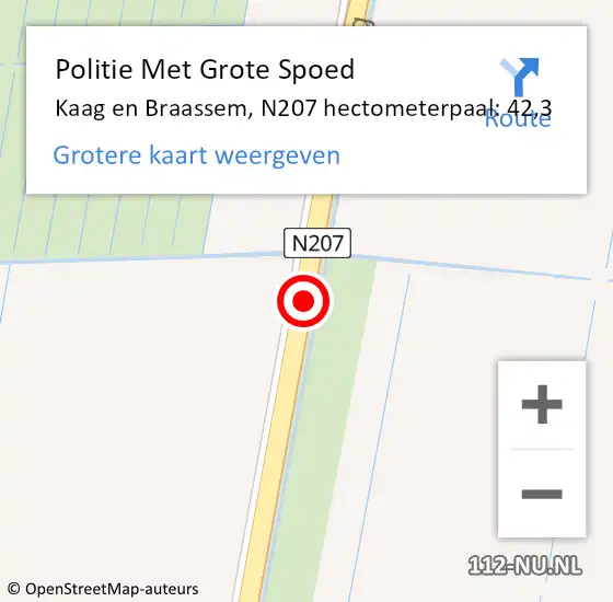 Locatie op kaart van de 112 melding: Politie Met Grote Spoed Naar Kaag en Braassem, N207 hectometerpaal: 42,3 op 27 november 2024 15:09