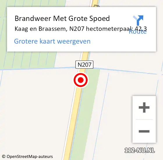 Locatie op kaart van de 112 melding: Brandweer Met Grote Spoed Naar Kaag en Braassem, N207 hectometerpaal: 42,3 op 27 november 2024 15:10