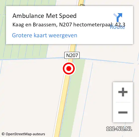 Locatie op kaart van de 112 melding: Ambulance Met Spoed Naar Kaag en Braassem, N207 hectometerpaal: 42,3 op 27 november 2024 15:14