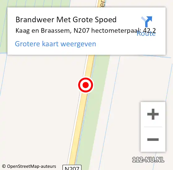 Locatie op kaart van de 112 melding: Brandweer Met Grote Spoed Naar Kaag en Braassem, N207 hectometerpaal: 42,2 op 27 november 2024 15:18