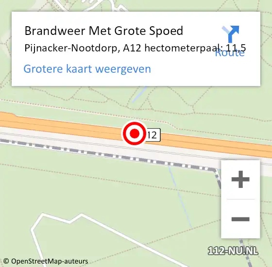 Locatie op kaart van de 112 melding: Brandweer Met Grote Spoed Naar Pijnacker-Nootdorp, A12 hectometerpaal: 11,5 op 27 november 2024 15:45