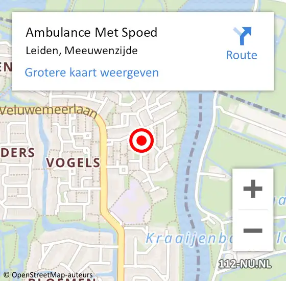 Locatie op kaart van de 112 melding: Ambulance Met Spoed Naar Leiden, Meeuwenzijde op 27 november 2024 15:49