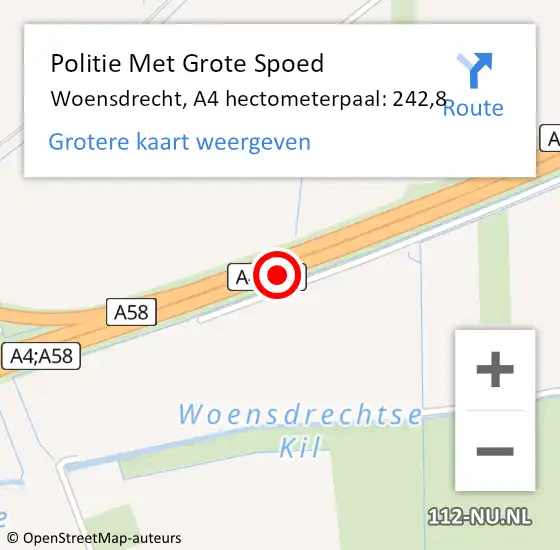 Locatie op kaart van de 112 melding: Politie Met Grote Spoed Naar Woensdrecht, A4 hectometerpaal: 242,8 op 27 november 2024 15:51