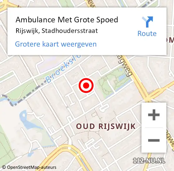 Locatie op kaart van de 112 melding: Ambulance Met Grote Spoed Naar Rijswijk, Stadhoudersstraat op 27 november 2024 16:06