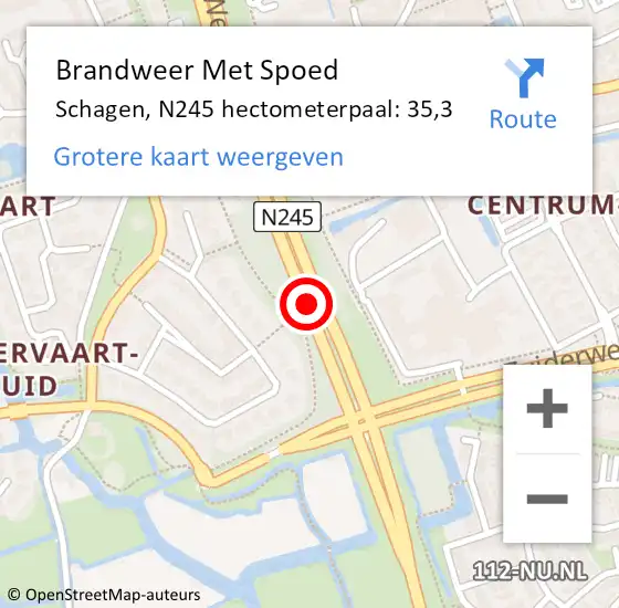 Locatie op kaart van de 112 melding: Brandweer Met Spoed Naar Schagen, N245 hectometerpaal: 35,3 op 27 november 2024 16:08