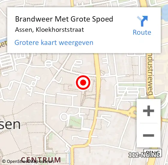 Locatie op kaart van de 112 melding: Brandweer Met Grote Spoed Naar Assen, Kloekhorststraat op 27 november 2024 16:19