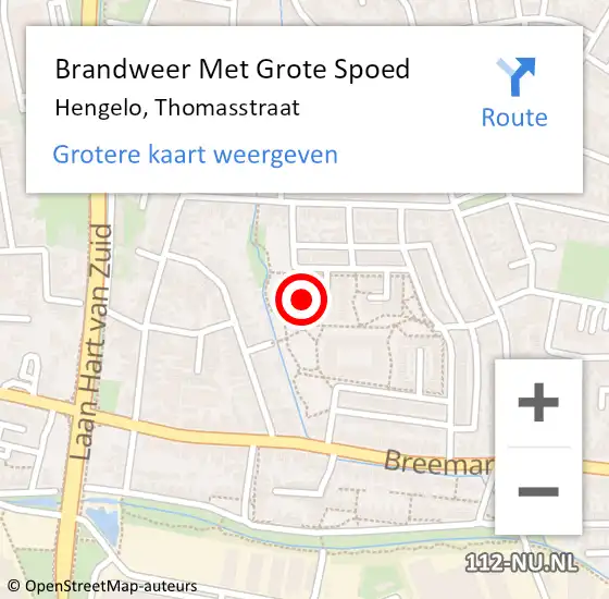 Locatie op kaart van de 112 melding: Brandweer Met Grote Spoed Naar Hengelo, Thomasstraat op 27 november 2024 16:36