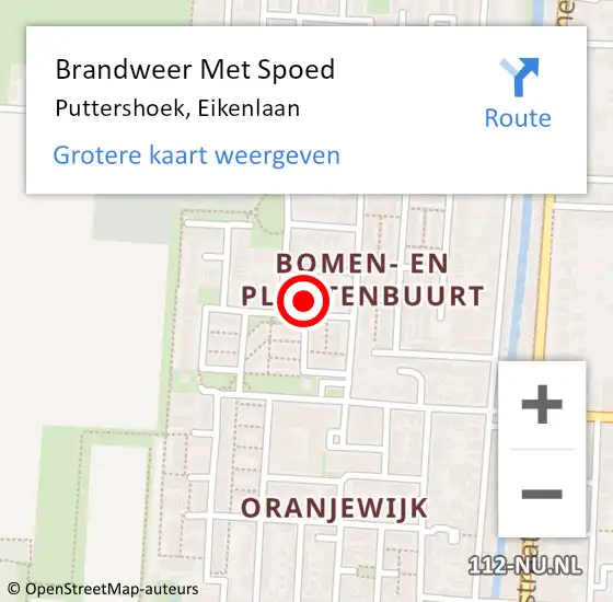 Locatie op kaart van de 112 melding: Brandweer Met Spoed Naar Puttershoek, Eikenlaan op 27 november 2024 16:43