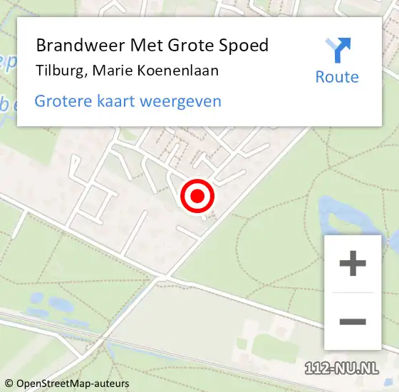 Locatie op kaart van de 112 melding: Brandweer Met Grote Spoed Naar Tilburg, Marie Koenenlaan op 27 november 2024 17:05