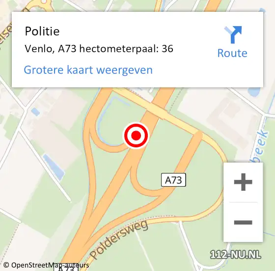 Locatie op kaart van de 112 melding: Politie Venlo, A73 hectometerpaal: 36 op 27 november 2024 17:14