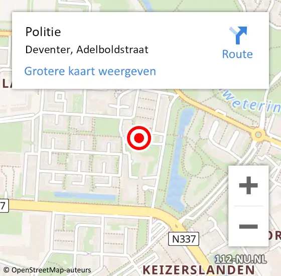 Locatie op kaart van de 112 melding: Politie Deventer, Adelboldstraat op 27 november 2024 17:35