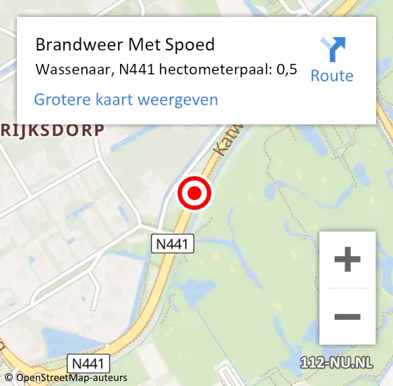 Locatie op kaart van de 112 melding: Brandweer Met Spoed Naar Wassenaar, N441 hectometerpaal: 0,5 op 27 november 2024 17:56