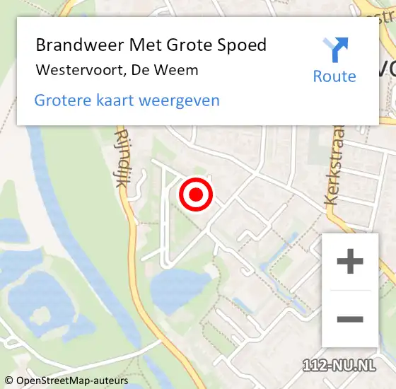 Locatie op kaart van de 112 melding: Brandweer Met Grote Spoed Naar Westervoort, De Weem op 27 november 2024 17:57