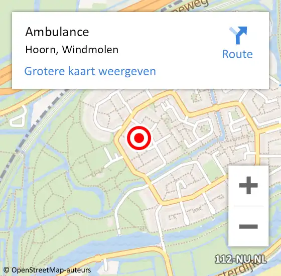 Locatie op kaart van de 112 melding: Ambulance Hoorn, Windmolen op 27 november 2024 18:01