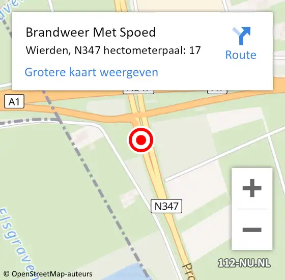 Locatie op kaart van de 112 melding: Brandweer Met Spoed Naar Wierden, N347 hectometerpaal: 17 op 27 november 2024 18:18