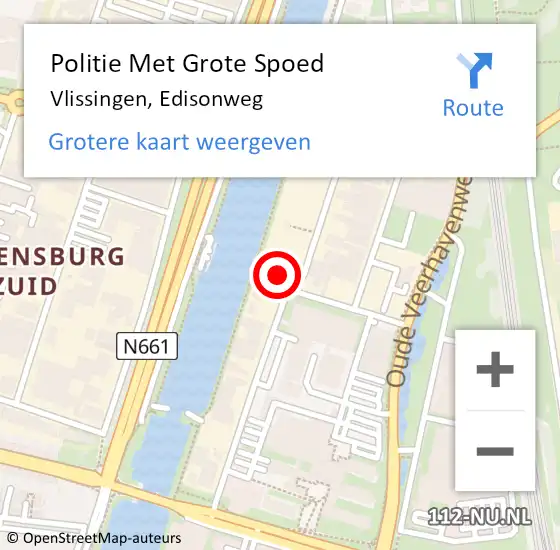 Locatie op kaart van de 112 melding: Politie Met Grote Spoed Naar Vlissingen, Edisonweg op 27 november 2024 18:19