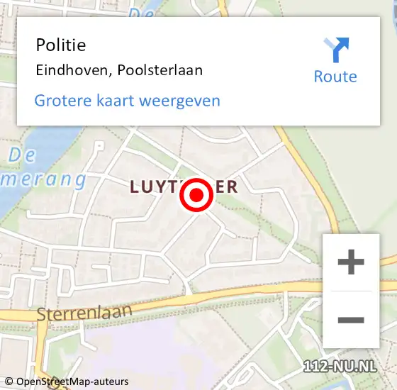 Locatie op kaart van de 112 melding: Politie Eindhoven, Poolsterlaan op 27 november 2024 18:23