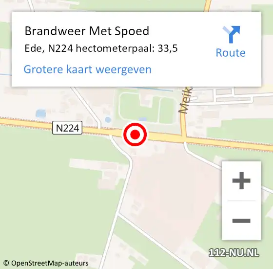 Locatie op kaart van de 112 melding: Brandweer Met Spoed Naar Ede, N224 hectometerpaal: 33,5 op 27 november 2024 18:27