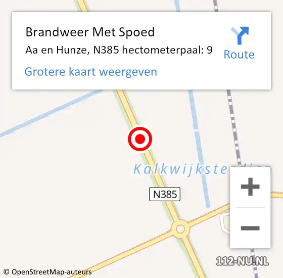 Locatie op kaart van de 112 melding: Brandweer Met Spoed Naar Aa en Hunze, N385 hectometerpaal: 9 op 27 november 2024 18:30