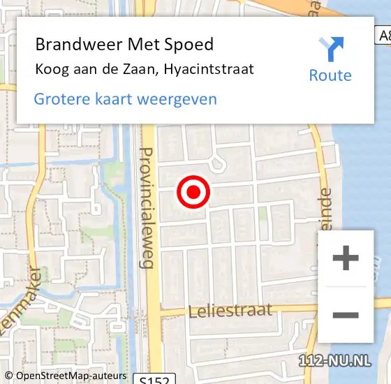 Locatie op kaart van de 112 melding: Brandweer Met Spoed Naar Koog aan de Zaan, Hyacintstraat op 27 november 2024 18:30