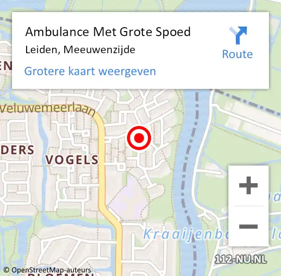 Locatie op kaart van de 112 melding: Ambulance Met Grote Spoed Naar Leiden, Meeuwenzijde op 27 november 2024 18:31