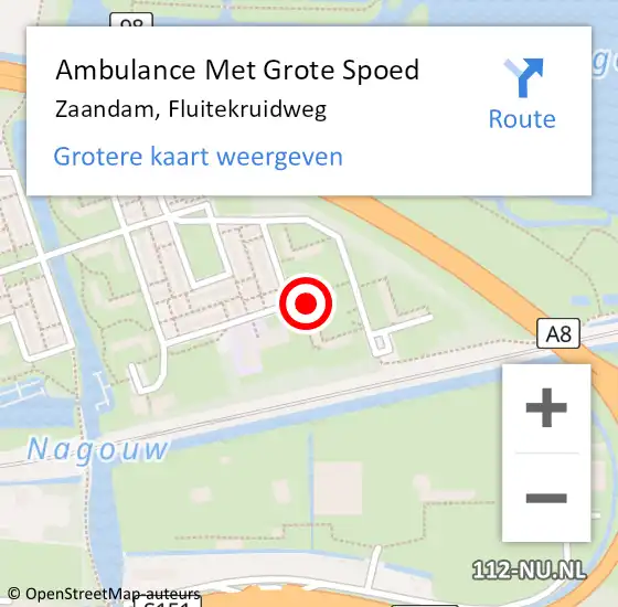 Locatie op kaart van de 112 melding: Ambulance Met Grote Spoed Naar Zaandam, Fluitekruidweg op 27 november 2024 18:36