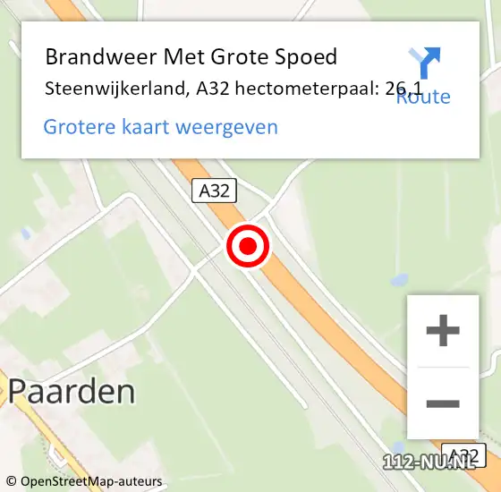 Locatie op kaart van de 112 melding: Brandweer Met Grote Spoed Naar Steenwijkerland, A32 hectometerpaal: 26,1 op 27 november 2024 18:47