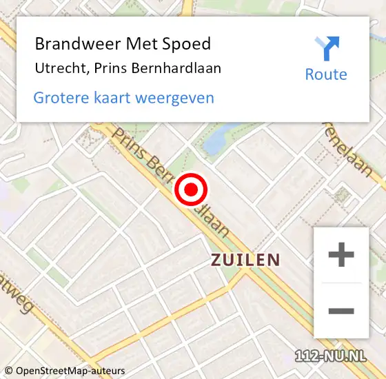 Locatie op kaart van de 112 melding: Brandweer Met Spoed Naar Utrecht, Prins Bernhardlaan op 27 november 2024 18:49