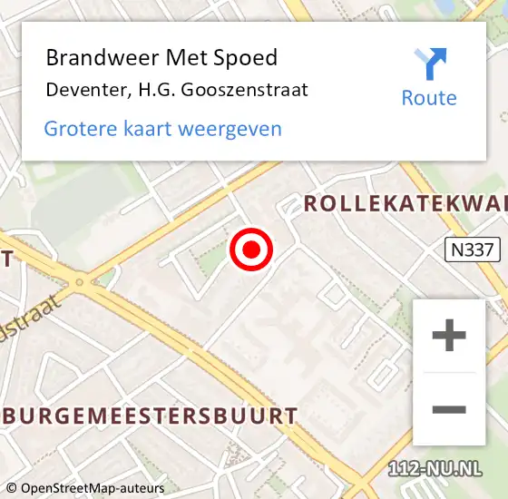 Locatie op kaart van de 112 melding: Brandweer Met Spoed Naar Deventer, H.G. Gooszenstraat op 27 november 2024 18:59