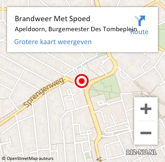 Locatie op kaart van de 112 melding: Brandweer Met Spoed Naar Apeldoorn, Burgemeester Des Tombeplein op 27 november 2024 19:02