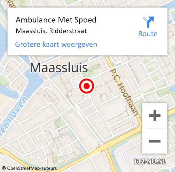 Locatie op kaart van de 112 melding: Ambulance Met Spoed Naar Maassluis, Ridderstraat op 27 november 2024 19:04