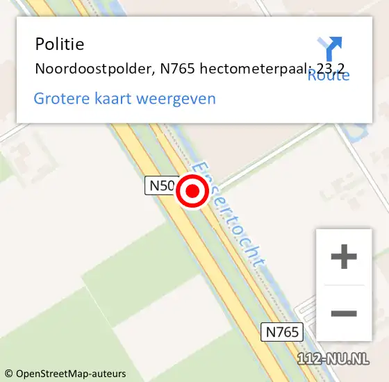 Locatie op kaart van de 112 melding: Politie Noordoostpolder, N765 hectometerpaal: 23,2 op 27 november 2024 19:19