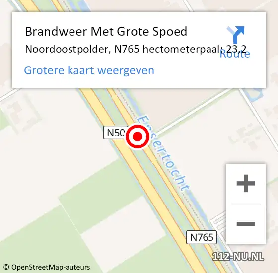 Locatie op kaart van de 112 melding: Brandweer Met Grote Spoed Naar Noordoostpolder, N765 hectometerpaal: 23,2 op 27 november 2024 19:19