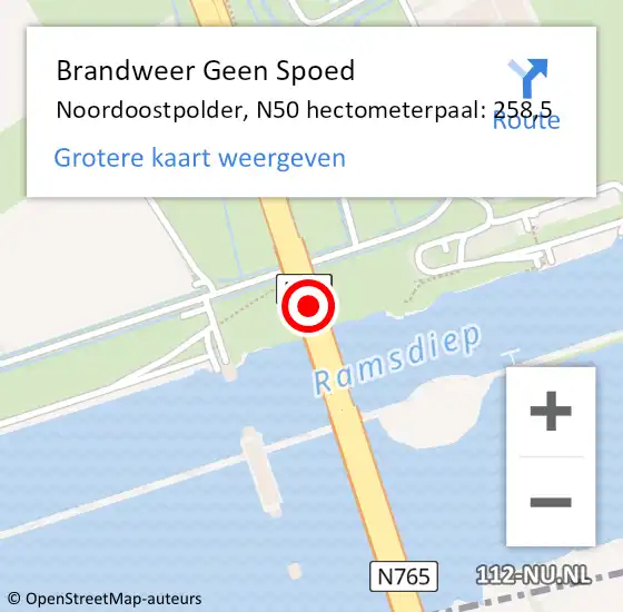 Locatie op kaart van de 112 melding: Brandweer Geen Spoed Naar Noordoostpolder, N50 hectometerpaal: 258,5 op 27 november 2024 19:22