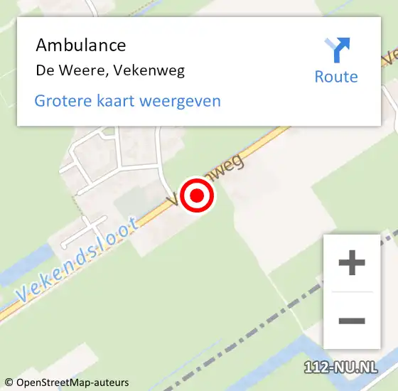 Locatie op kaart van de 112 melding: Ambulance De Weere, Vekenweg op 27 november 2024 19:33