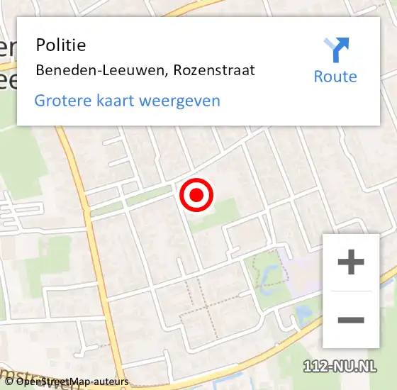 Locatie op kaart van de 112 melding: Politie Beneden-Leeuwen, Rozenstraat op 27 november 2024 19:34