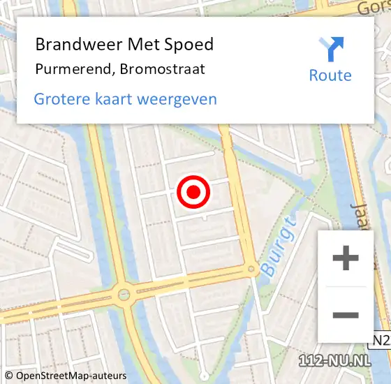 Locatie op kaart van de 112 melding: Brandweer Met Spoed Naar Purmerend, Bromostraat op 27 november 2024 19:39