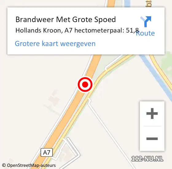 Locatie op kaart van de 112 melding: Brandweer Met Grote Spoed Naar Hollands Kroon, A7 hectometerpaal: 51,8 op 27 november 2024 19:39