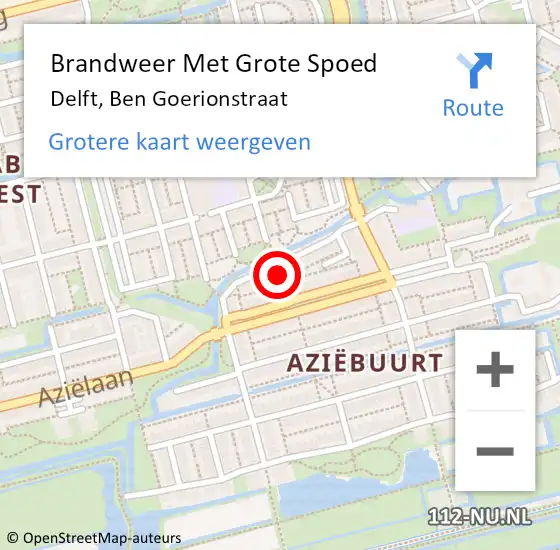 Locatie op kaart van de 112 melding: Brandweer Met Grote Spoed Naar Delft, Ben Goerionstraat op 27 november 2024 19:45